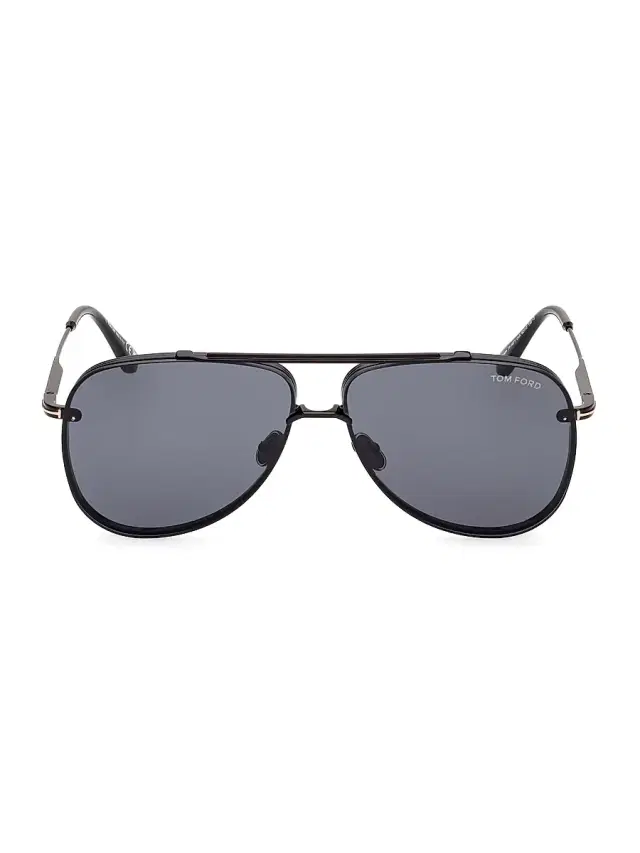 TOM FORD Women's Leon 62MM Aviator Sunglasses - Shiny Black Smoke