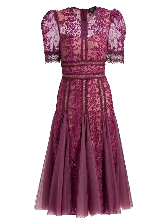 Bronx Banco Women's Megan Lace & Tulle Midi-Dress - Burgundy
