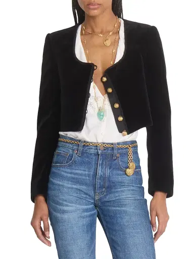 Chloé Women's Velvet Crop Jacket - Black | Thumbnail 3