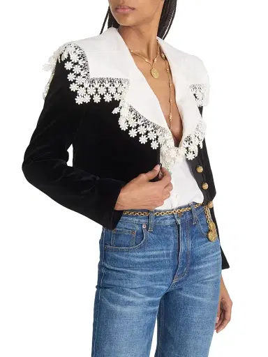 Chloé Women's Velvet Crop Jacket - Black | Thumbnail 6