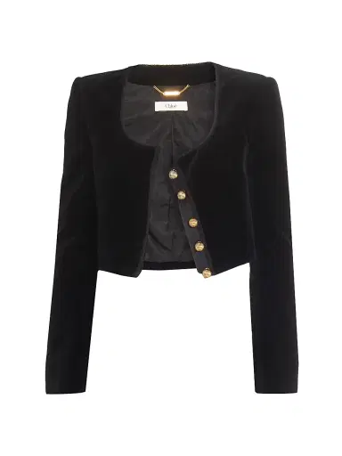 Chloé Women's Velvet Crop Jacket - Black | Thumbnail 1