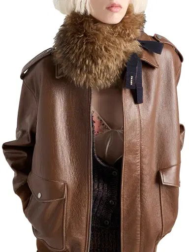 Prada Women's Nappa Leather Bomber Jacket - Brown - Size 8 | Thumbnail 5 Prada Women's Nappa Leather Bomber Jacket - Brown - Size 8 | Thumbnail 5