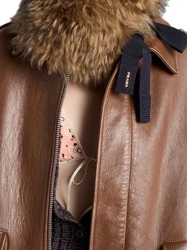 Prada Women's Nappa Leather Bomber Jacket - Brown - Size 8 | Thumbnail 6 Prada Women's Nappa Leather Bomber Jacket - Brown - Size 8 | Thumbnail 6