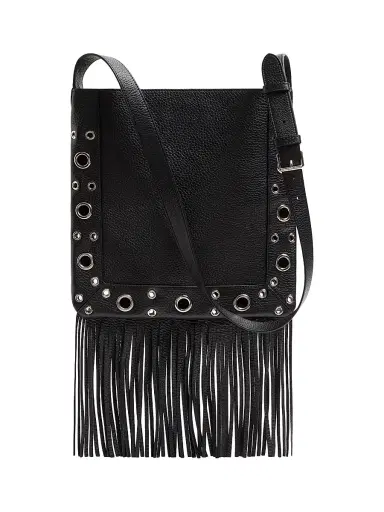 Valentino Garavani Men's Nellcôte Shoulder Bag in Grainy Calfskin with Fringes - Black | Thumbnail 2