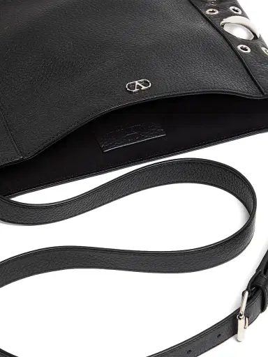 Valentino Garavani Men's Nellcôte Shoulder Bag in Grainy Calfskin with Fringes - Black | Thumbnail 5
