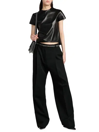 Tom Ford Women's Leather Short-Sleeve T-Shirt - Black - Size 10 | Thumbnail 2