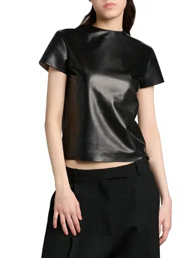 Tom Ford Women's Leather Short-Sleeve T-Shirt - Black - Size 10 | Thumbnail 3