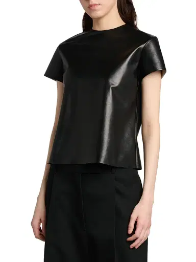 Tom Ford Women's Leather Short-Sleeve T-Shirt - Black - Size 10 | Thumbnail 4