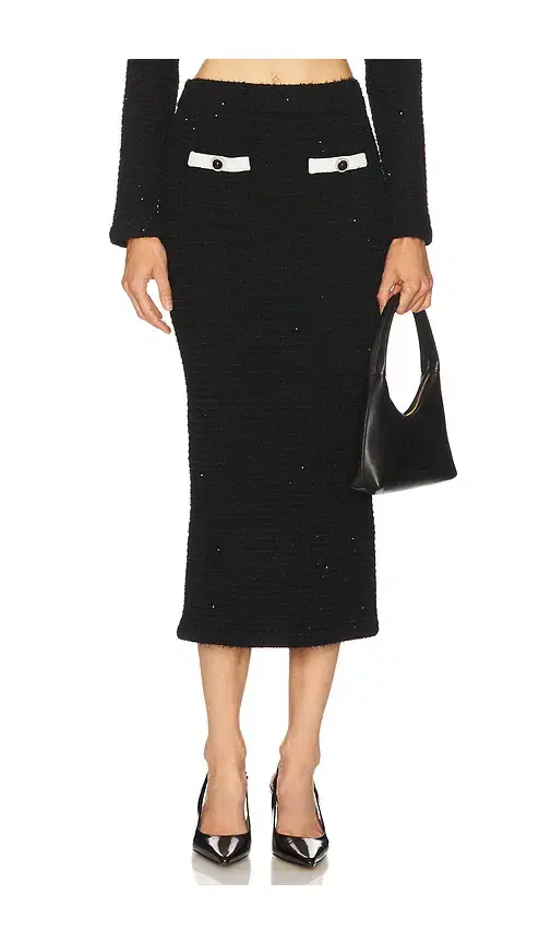 Black Textured Knit Midi Skirt
