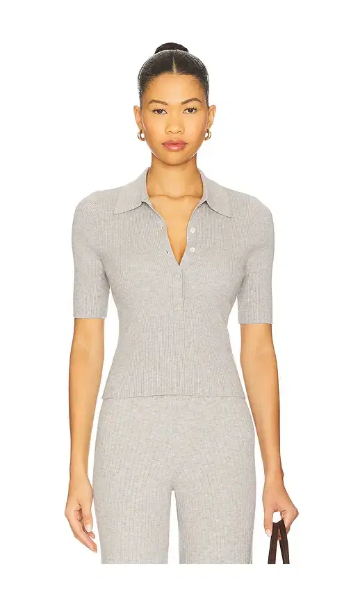 525 America Ginny Short Sleeve Polo Collar Top