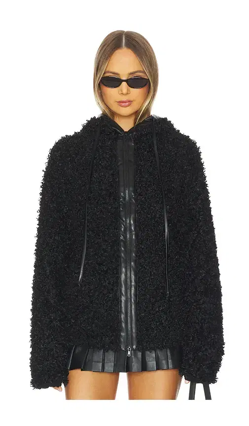 Norma Kamali Oversized Raglan Sleeve Zip Front Hooded Jacket