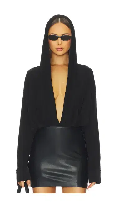 Norma Kamali Hooded Super Oversized Boyfriend Shirt Bodysuit | Thumbnail 1
