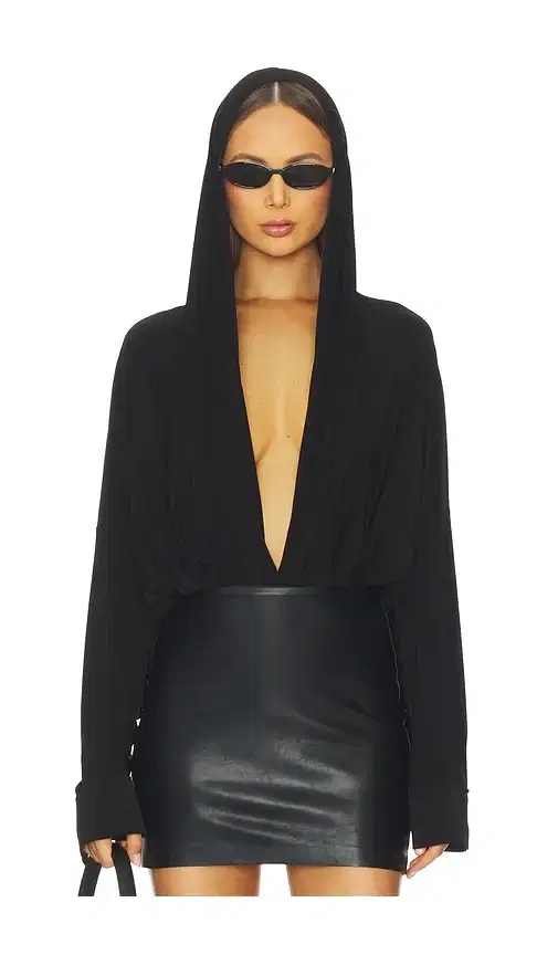Hooded Super Oversized Boyfriend Shirt Bodysuit