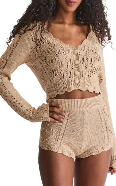 LoveShackFancy Vesta Knit High-Waist Shorts - Neutral | Thumbnail 1