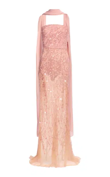 Elie Saab Scarf-Detailed Bead-Embroidered Maxi Dress | Thumbnail 1