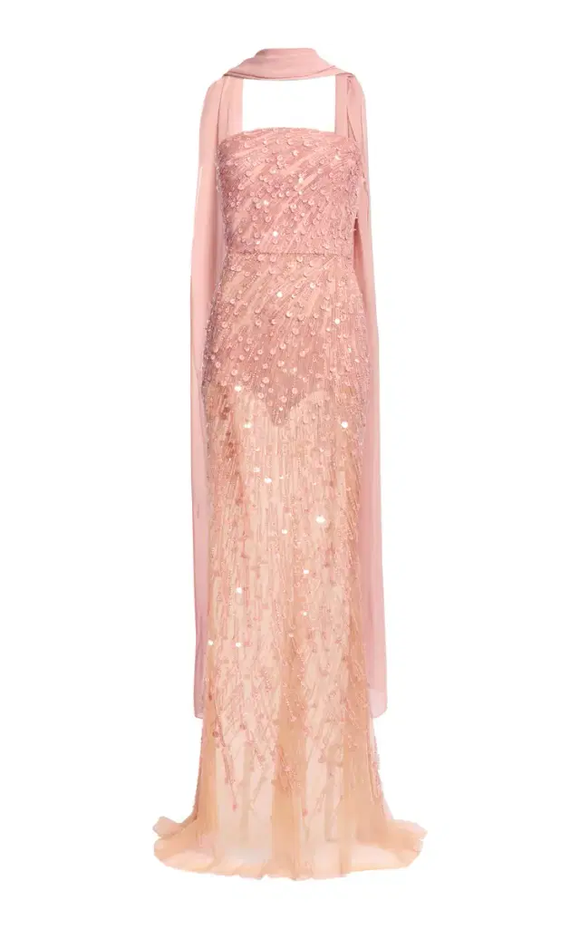 Scarf-Detailed Bead-Embroidered Maxi Dress