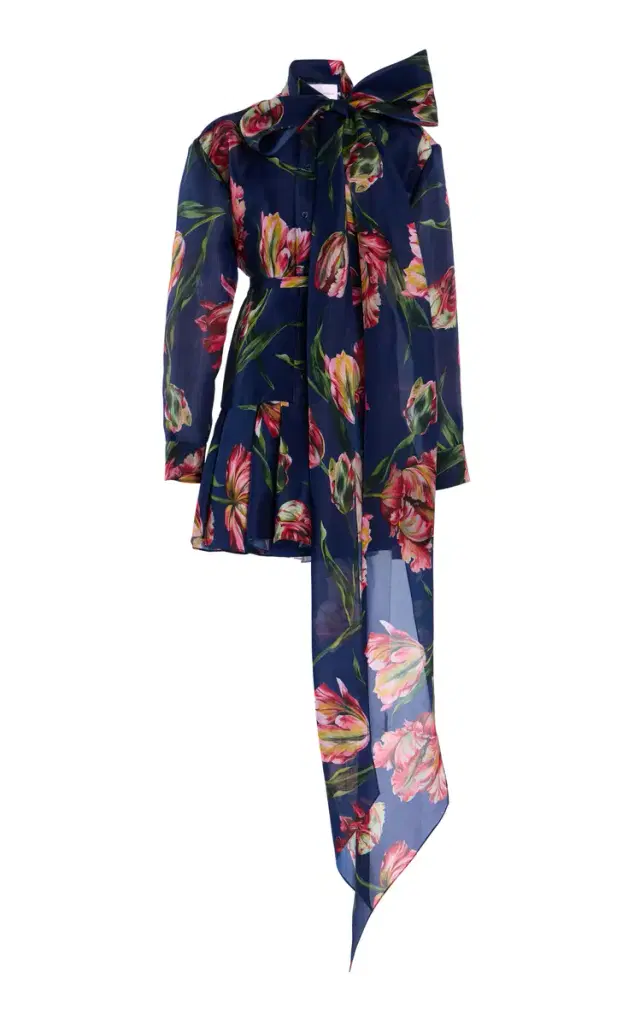 Carolina Herrera Tie-Neck Silk Mini Shirt Dress