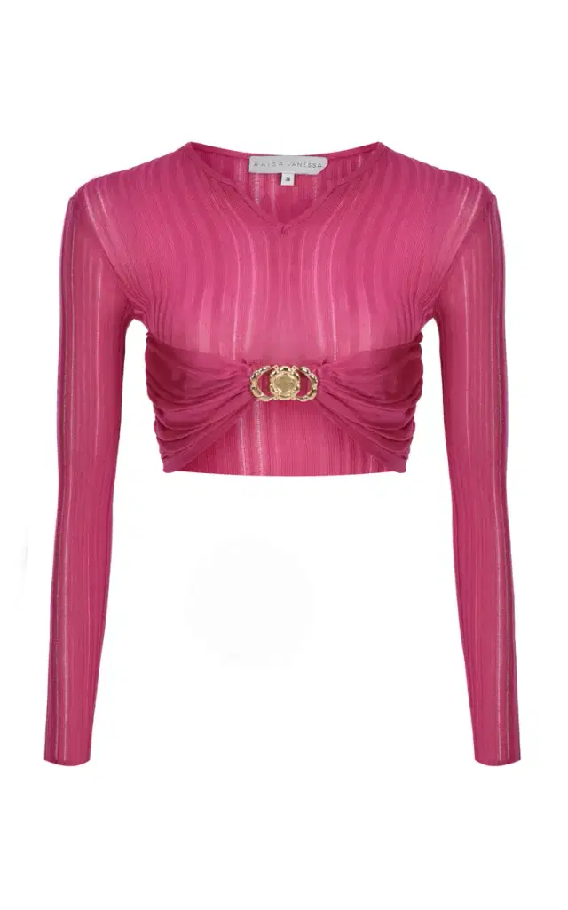 Raisa Vanessa Gold Buckle Knit Cropped Top