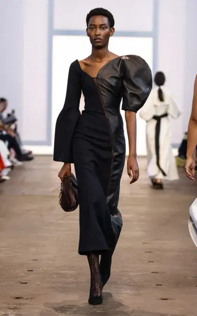 Gabriela Hearst Merlin Asymmetric Leather Wool-Silk Combo Midi Dress | Thumbnail 2