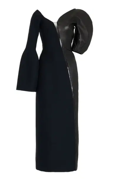 Gabriela Hearst Merlin Asymmetric Leather Wool-Silk Combo Midi Dress | Thumbnail 1