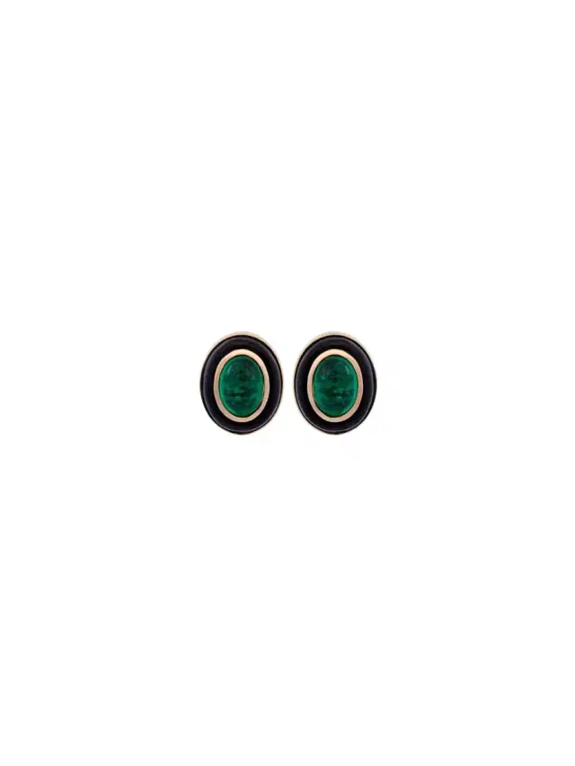 Wish Fine Jewelry 1.40ct Emerald Onyx 14K Gold Stud Earrings