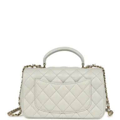 Chanel Chanel Mini Rectangular Flap Bag with Top Handle Light Grey Lambskin Light Gold Hardware | Thumbnail 4 Chanel Chanel Mini Rectangular Flap Bag with Top Handle Light Grey Lambskin Light Gold Hardware | Thumbnail 4
