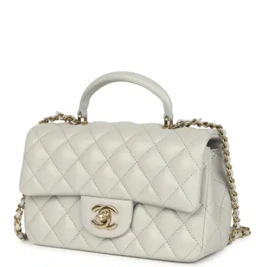 Chanel Chanel Mini Rectangular Flap Bag with Top Handle Light Grey Lambskin Light Gold Hardware | Thumbnail 5 Chanel Chanel Mini Rectangular Flap Bag with Top Handle Light Grey Lambskin Light Gold Hardware | Thumbnail 5