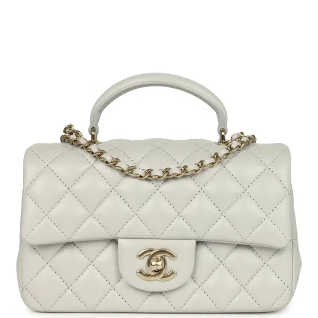Chanel Chanel Mini Rectangular Flap Bag with Top Handle Light Grey Lambskin Light Gold Hardware