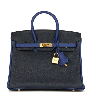 HERMÈS Hermes Special Order (HSS) Birkin 25 Bi-Color Bleu Nuit and Bleu Electric Togo Brushed Gold Hardware | Thumbnail 1