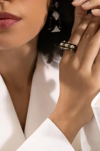 DAVID WEBB Diamond Black Wave Studlette Ring | Thumbnail 4