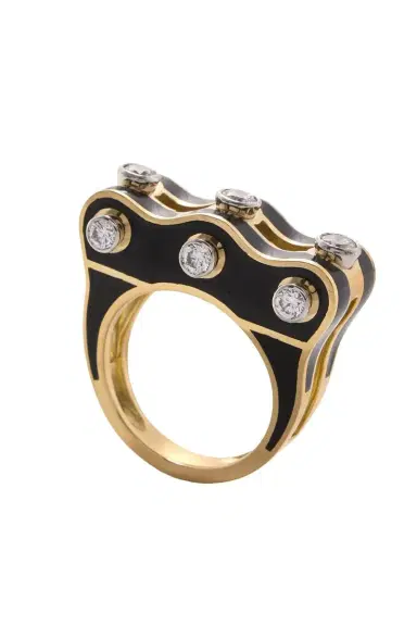 DAVID WEBB Diamond Black Wave Studlette Ring | Thumbnail 1