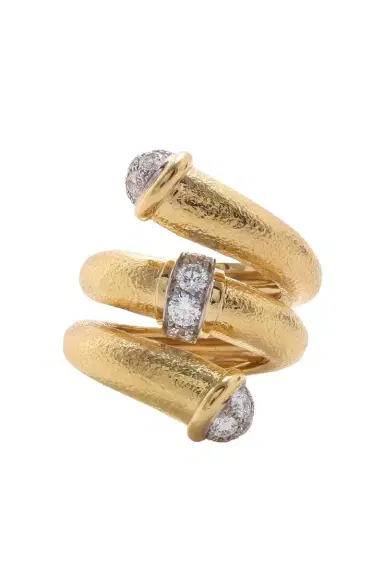 DAVID WEBB Diamond Tip Hammered Pipe Ring | Thumbnail 1