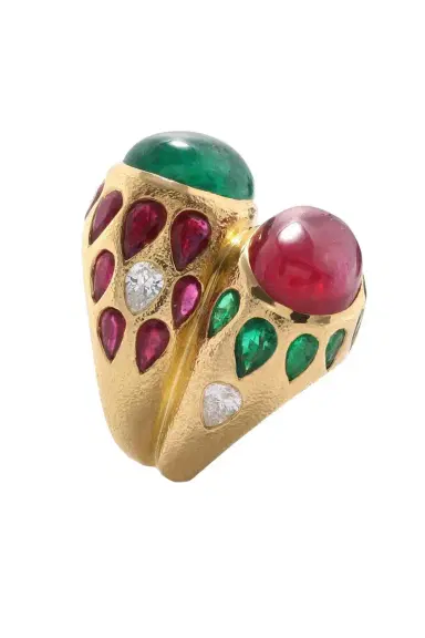 DAVID WEBB Emerald Ruby Two Tone Strawberry Ring | Thumbnail 1