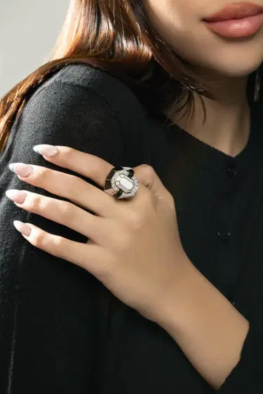 DAVID WEBB Onyx Black White Small Facet Ring | Thumbnail 2