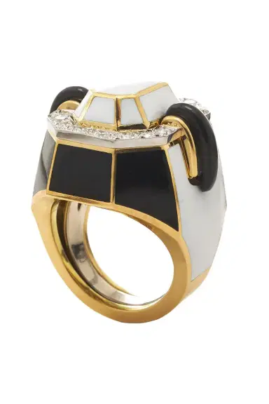 DAVID WEBB Onyx Black White Small Facet Ring | Thumbnail 1