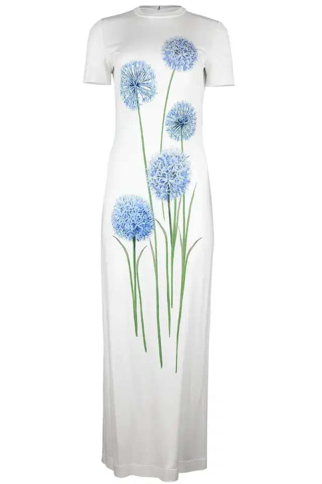 Oscar de la Renta Short Sleeve Alliums Jersey Dress