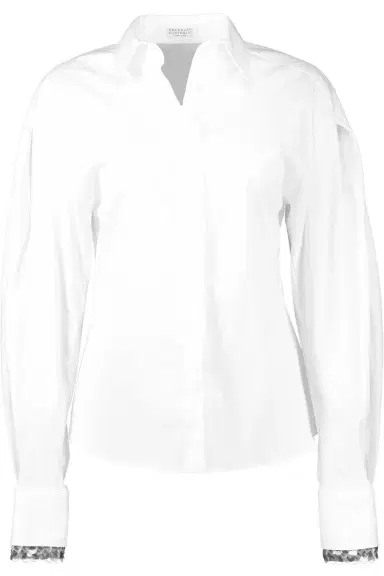 Brunello Cucinelli Stretch Sequin Trim Blouse | Thumbnail 1