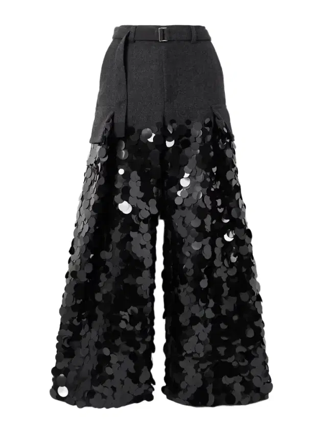 Sequined Wool Wide-leg Cargo Pants