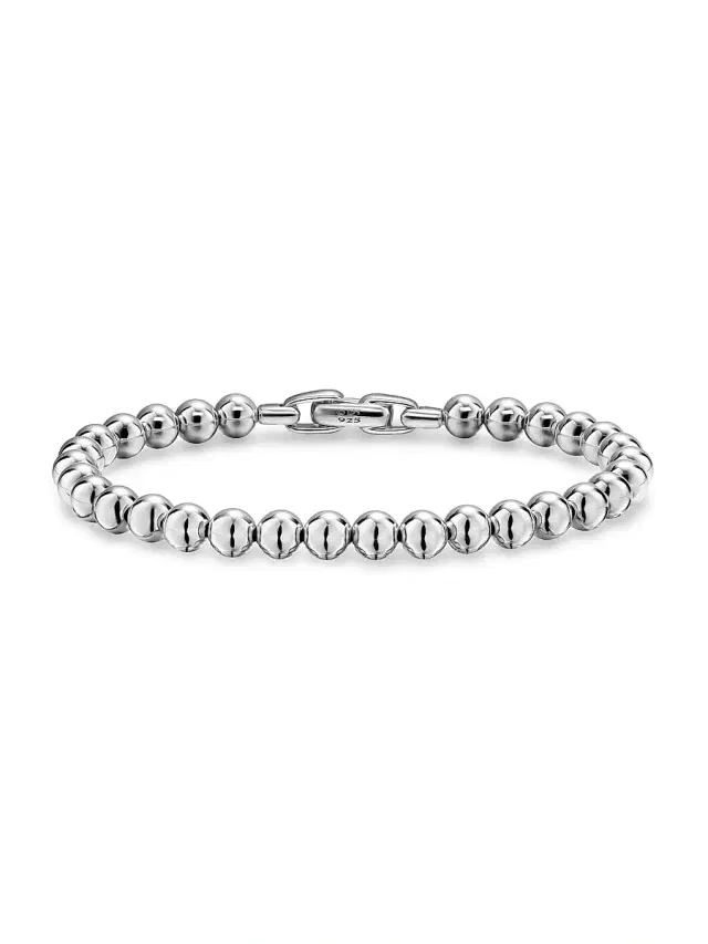 Men's Spiritual Beads Metal Bead Bracelet in Sterling Silver, 6MM - Silver Men's Spiritual Beads Metal Bead Bracelet in Sterling Silver, 6MM - Silver