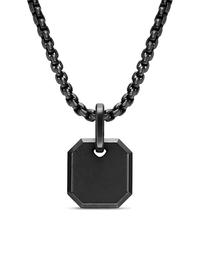 Men's Octagonal Amulet in Black Titanium, 15MM - Black