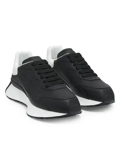 Alexander McQueen Men's Sprint Runner Leather Low-Top Sneakers - Black White - Size 6.5 | Thumbnail 2