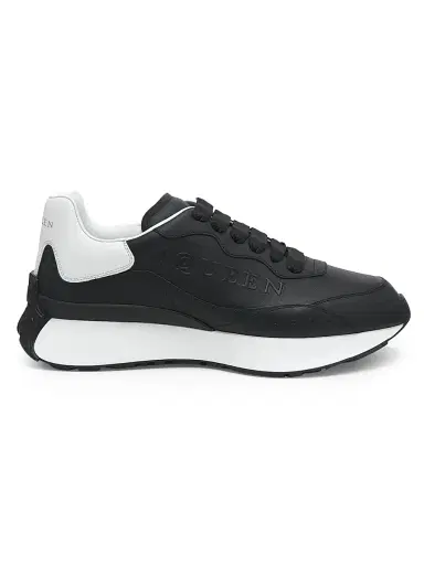 Alexander McQueen Men's Sprint Runner Leather Low-Top Sneakers - Black White - Size 6.5 | Thumbnail 1
