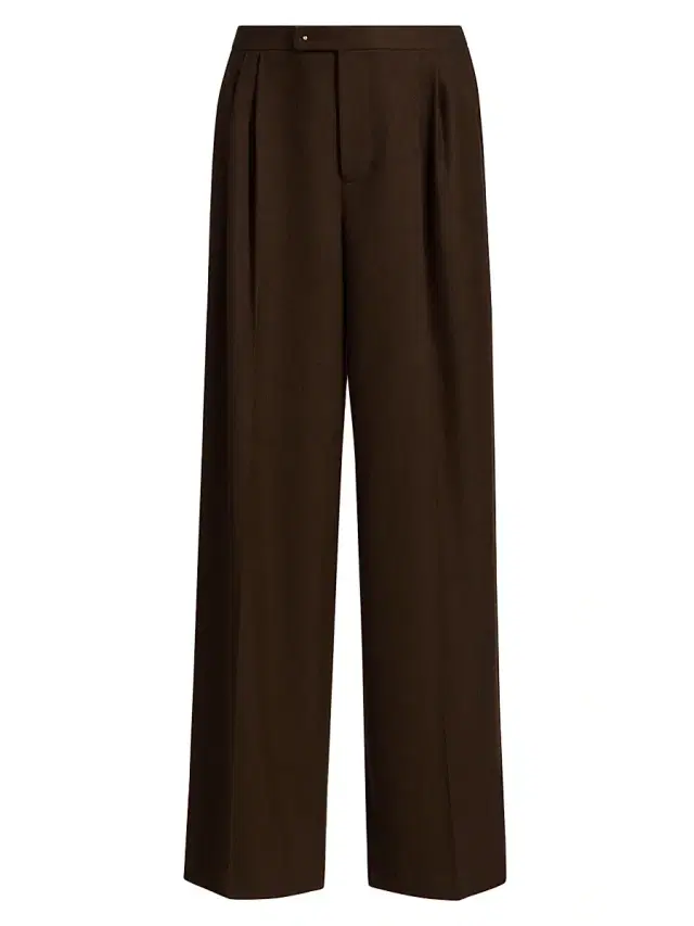 Vince Women's Pleated Wool-Blend Wide-Leg Trousers - Mocha