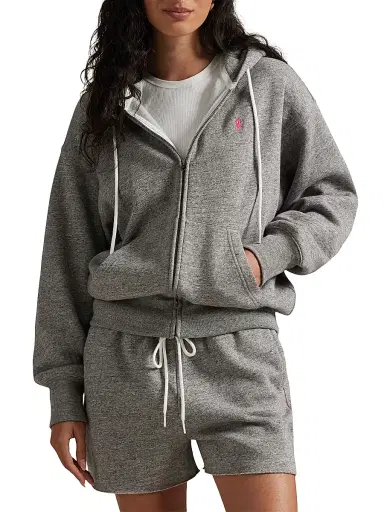 Polo Ralph Lauren Women's Pink Pony Fleece Full-Zip Hoodie - Heather | Thumbnail 3