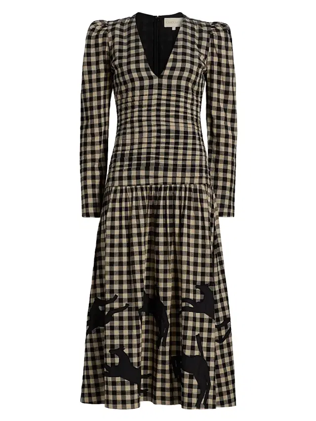 Carolina K Women's Malika Check Cotton Drop-Waist Midi-Dress - Black Plaid