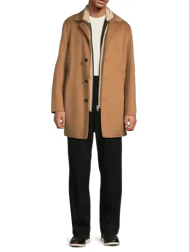 Paltò Men's Alfredo Wool Layered Car Coat - Camel Dark Brown - Size 46 | Thumbnail 2 Paltò Men's Alfredo Wool Layered Car Coat - Camel Dark Brown - Size 46 | Thumbnail 2
