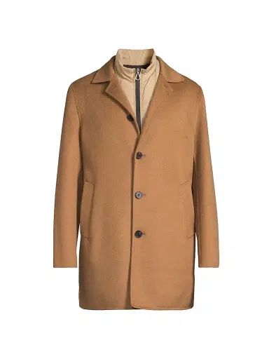 Paltò Men's Alfredo Wool Layered Car Coat - Camel Dark Brown - Size 46 | Thumbnail 1 Paltò Men's Alfredo Wool Layered Car Coat - Camel Dark Brown - Size 46 | Thumbnail 1