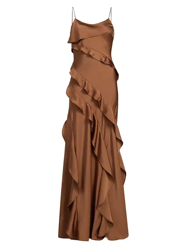 AMUR Women's Ellen Ruffle Slip Gown - Nutmeg