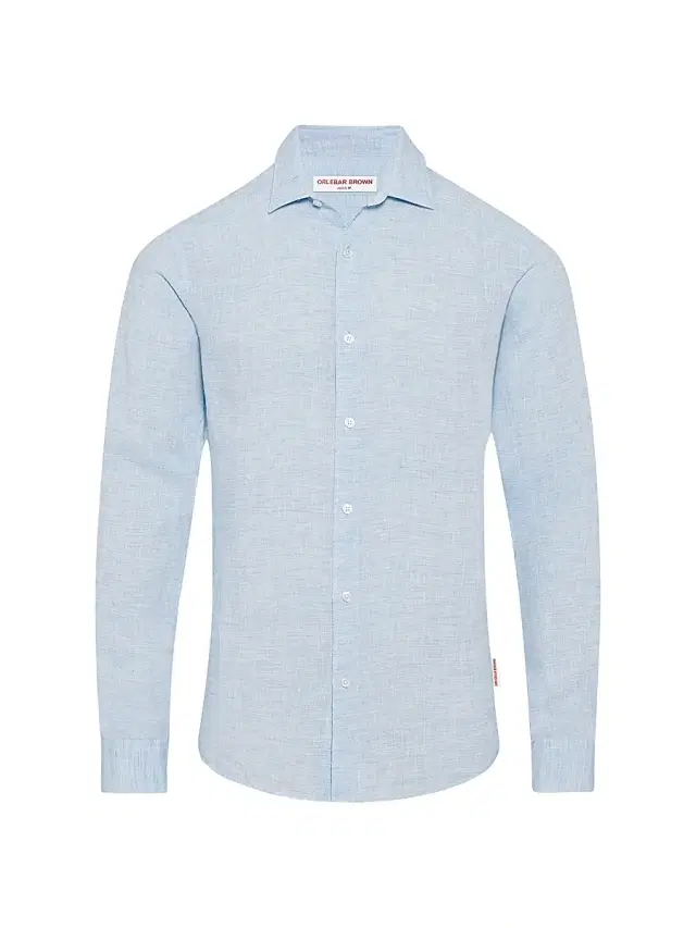 Men's Giles Linen Button-Front Sport Shirt - Pale Blue