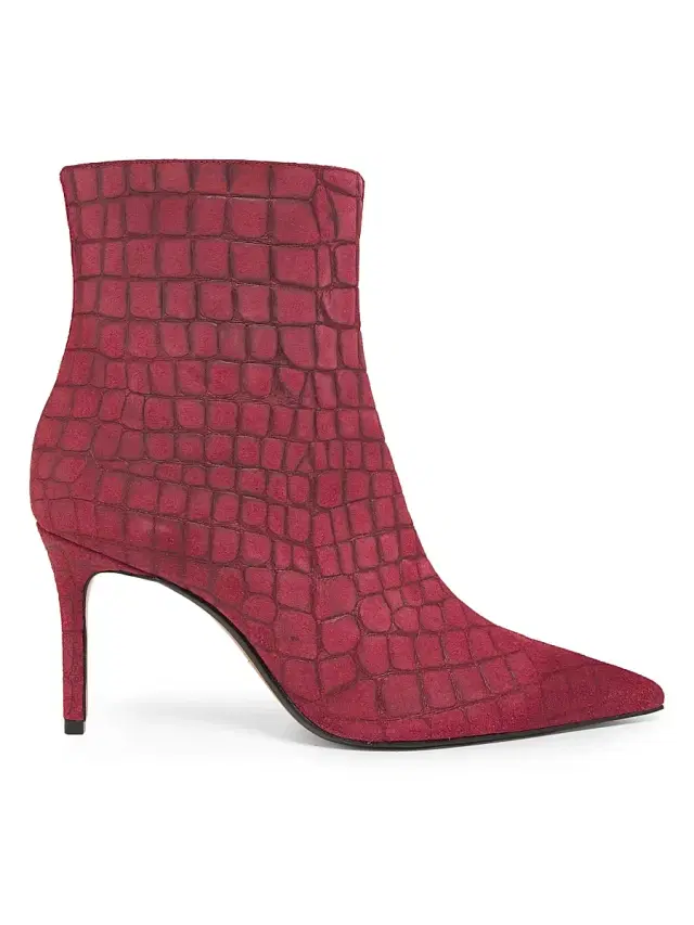 Schutz Women's Mary 85MM Croc-Embossed Suede Ankle Boots - Vino